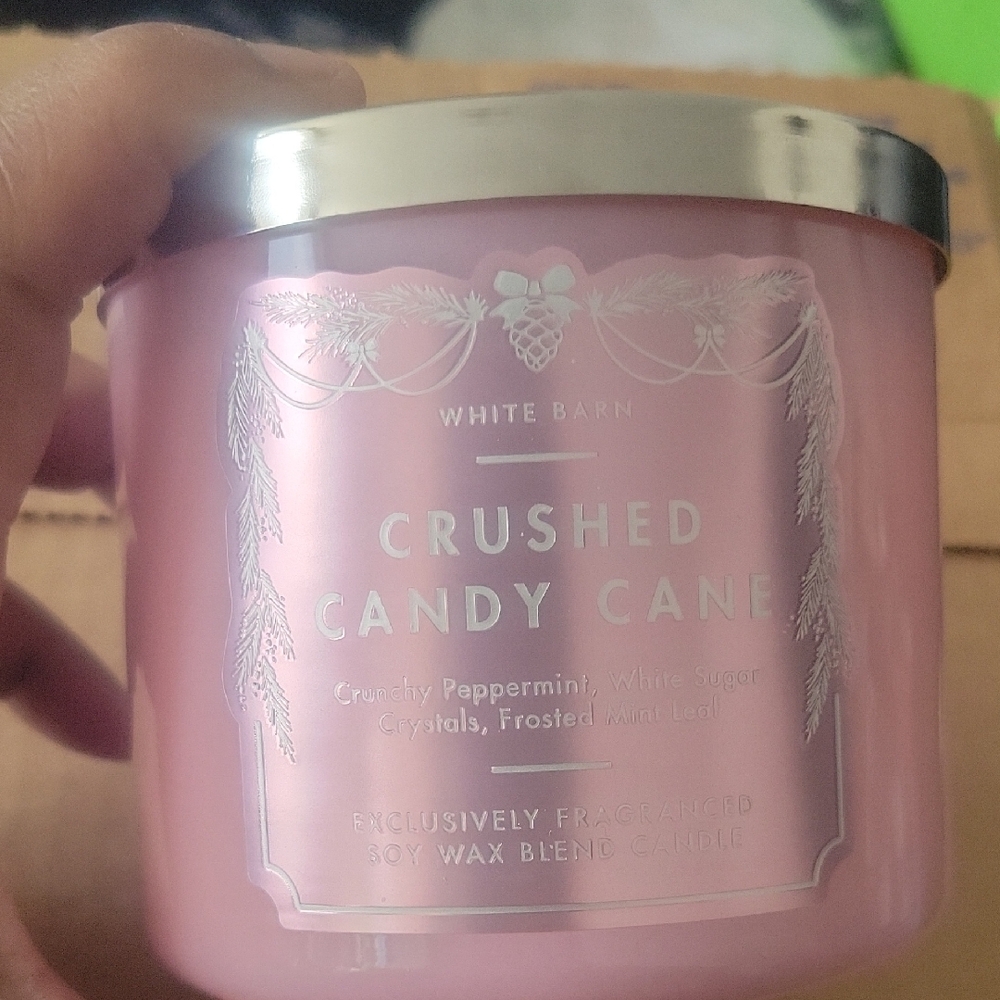 White Barn Crushed Candy Cane Candle - Pink and Silver - Picture 2 of 6